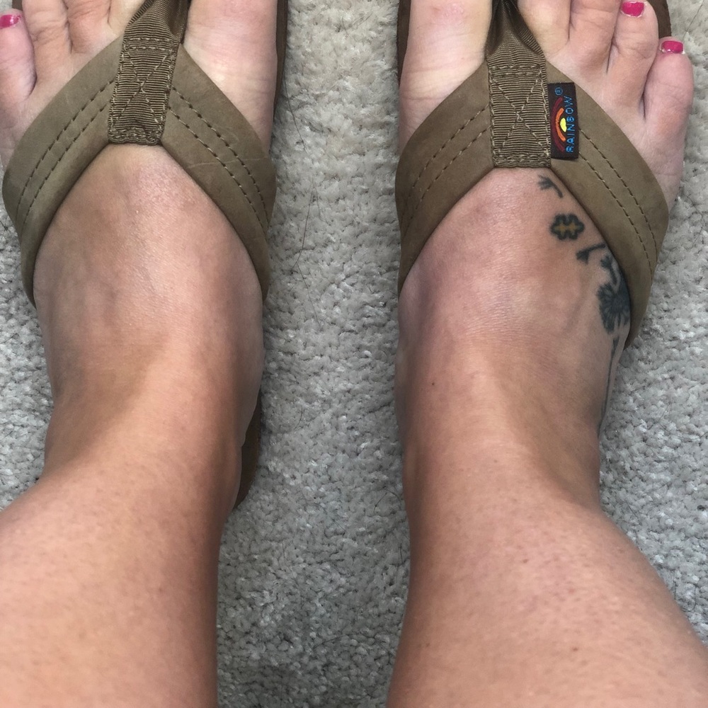 Rainbow leather flips flops